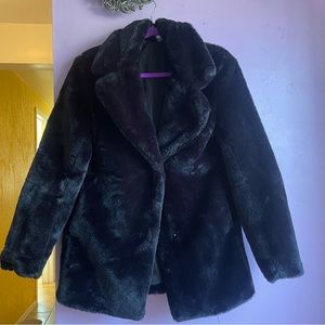 Divided black faux fur coat